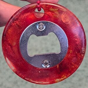 Hand Crafted bottle opener red and gold sparkle